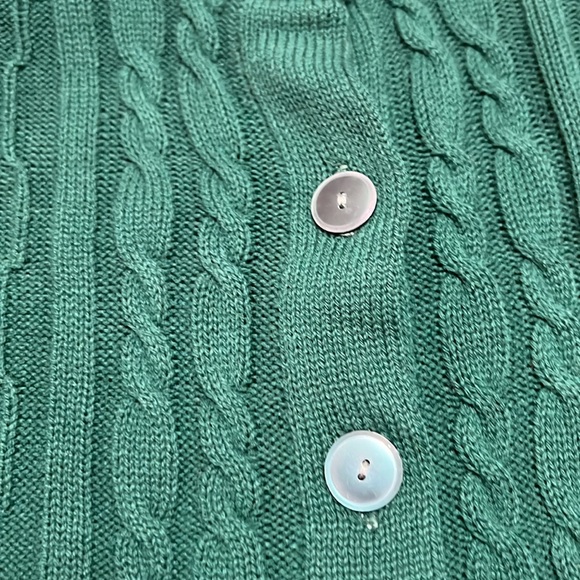 Vintage Green Cable Knit Button Up Cardigan Sz 40 Med EUC Beautiful Buttons - Picture 8 of 12